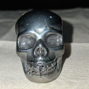 Silver Hematite Skull Home Accent